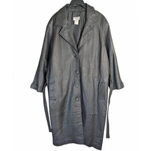 Vintage 90s Venezia Vitale Black leather belted trench coat 2X / 3X